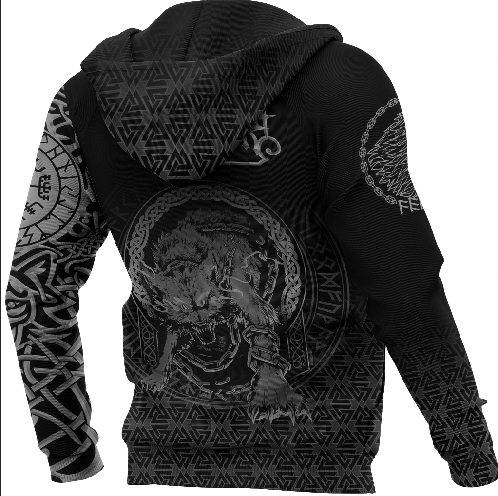 Viking Clothing Viking Fenrir Norse 3D Tattoo Zip Hoodie RLT12