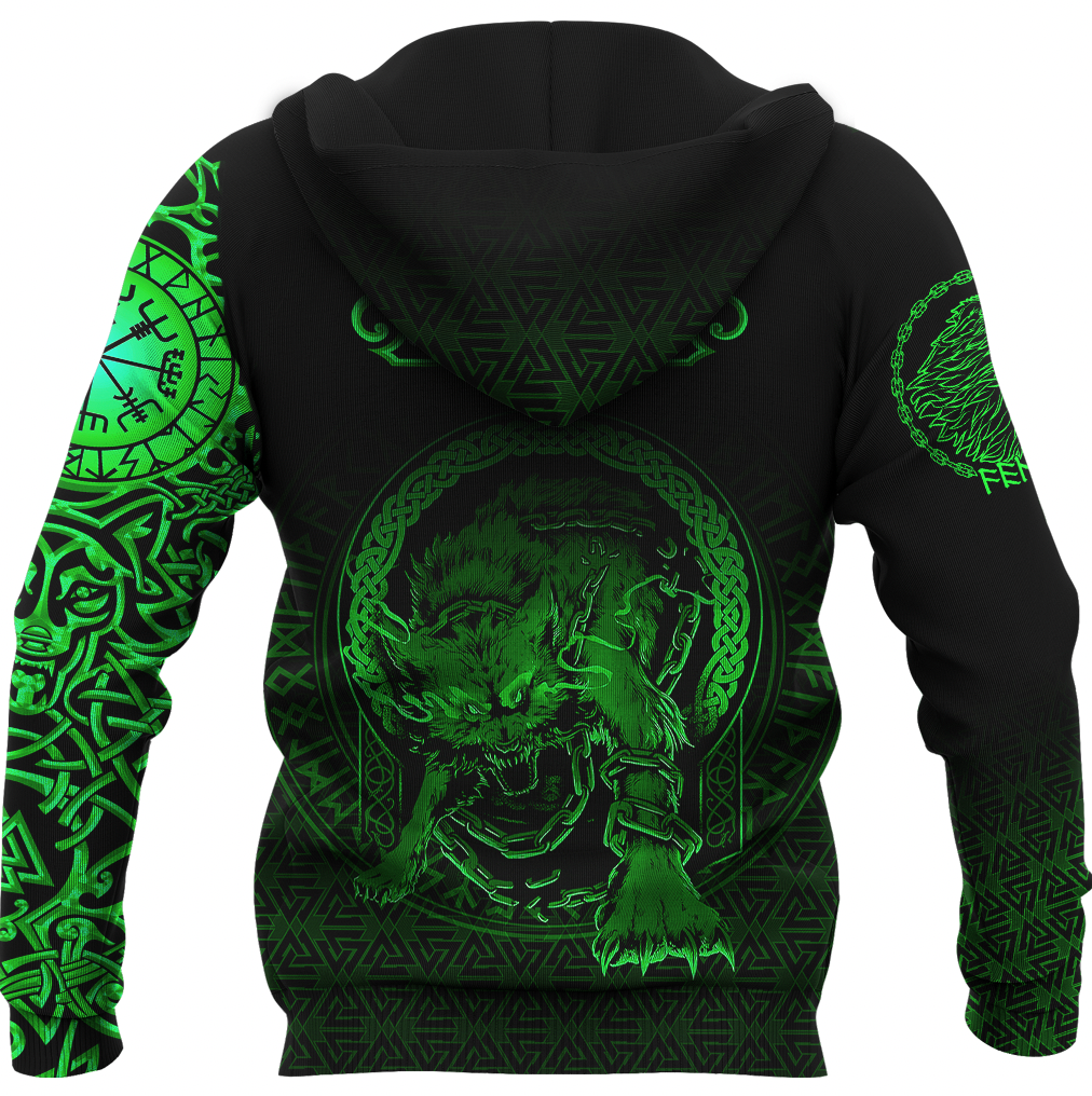 Viking Clothing Viking Fenrir Norse 3D Green Zip Hoodie RLT12