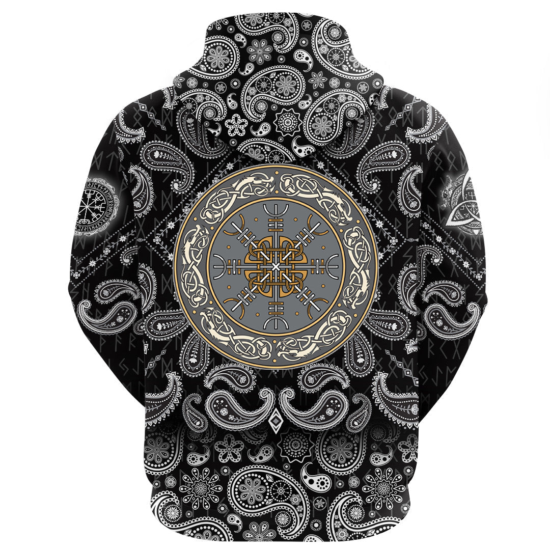Viking Hoodie Shield Celtic Helm of Awe with Bandana Paisley Style RLT12