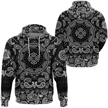 Viking Hoodie Shield Runes with Bandana Paisley Style RLT12