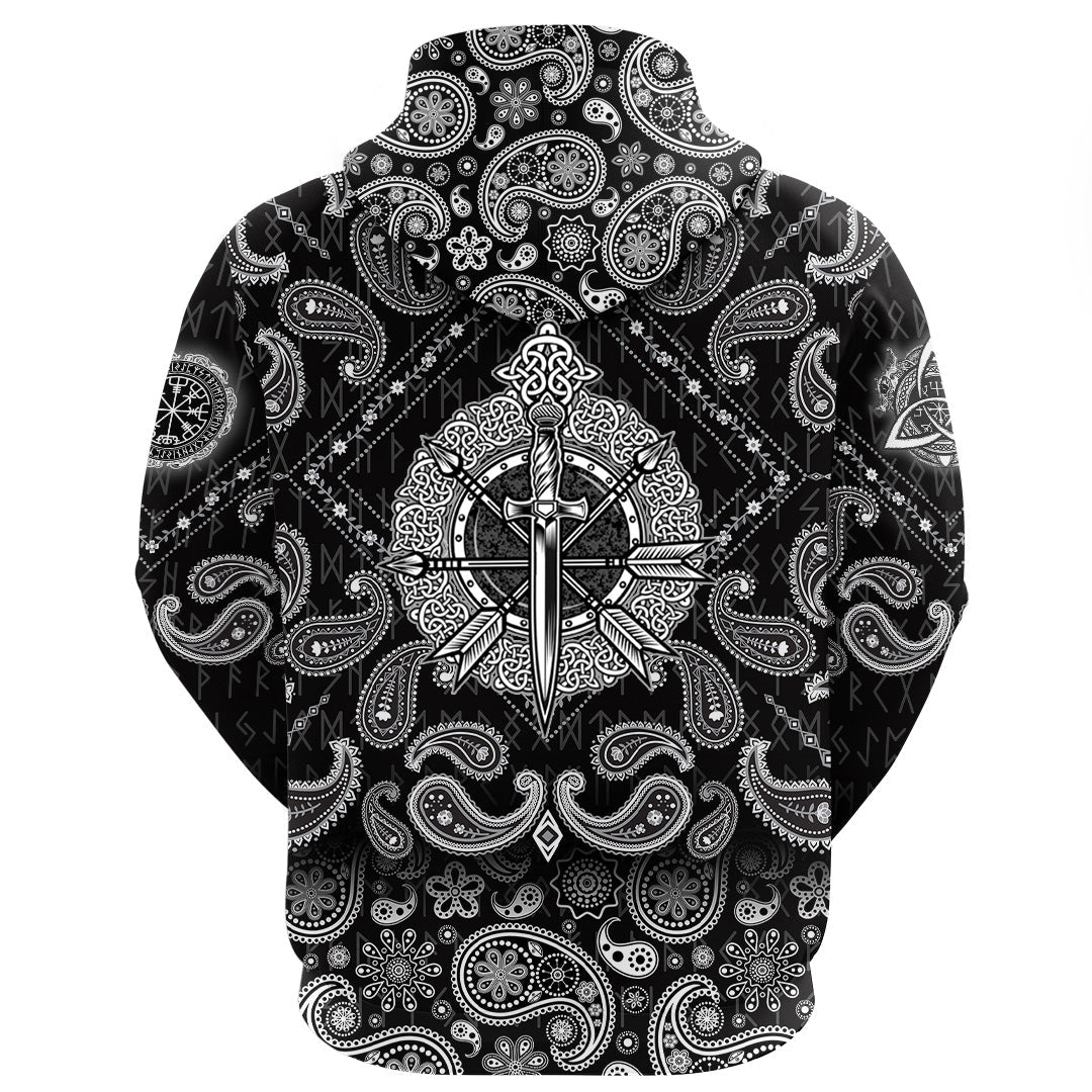 Viking Hoodie Shield Sword and Arrow Tattoo with Bandana Paisley Style RLT12