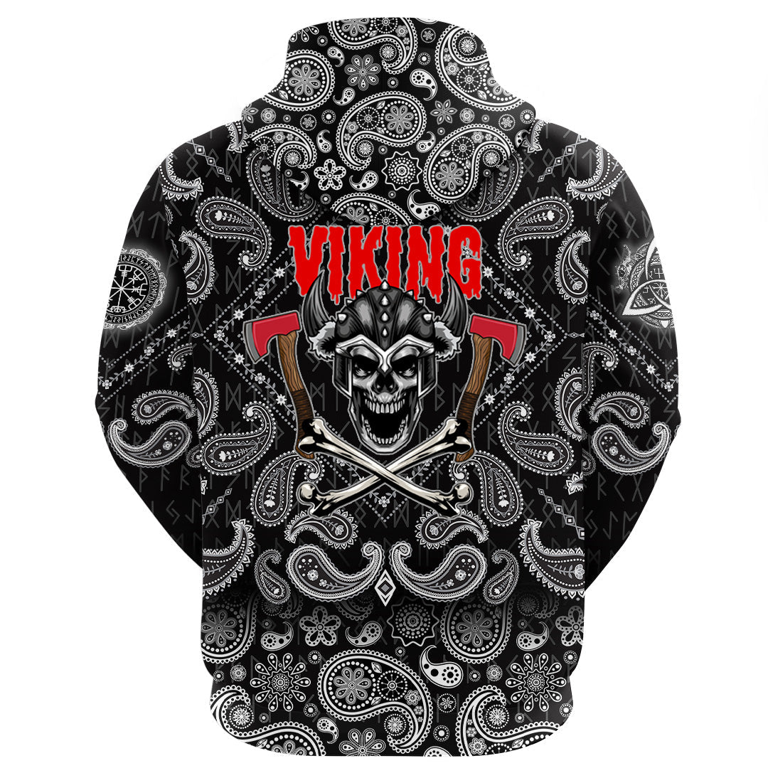 Viking Hoodie Skull Axes with Bandana Paisley Style RLT12