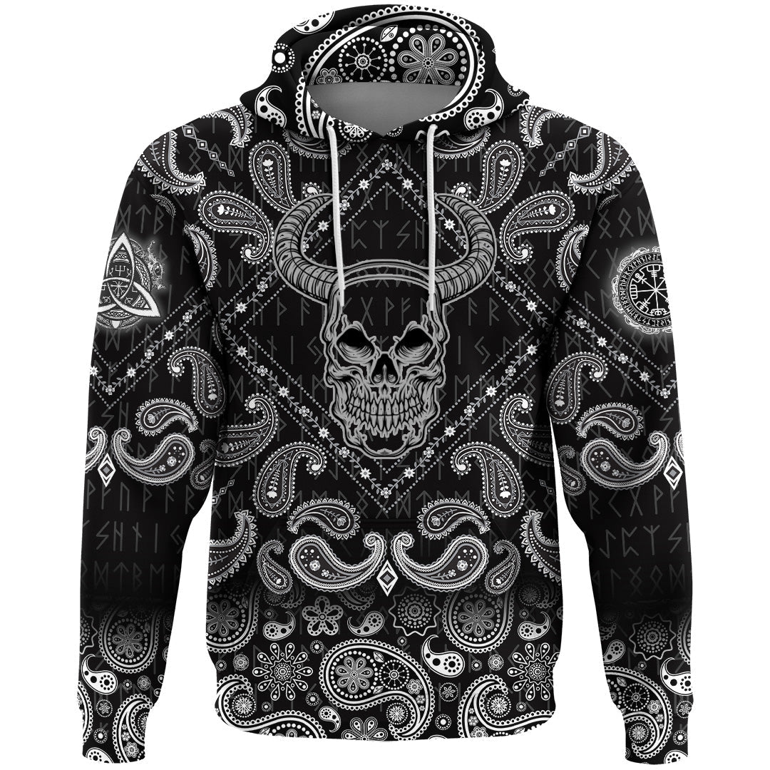 Viking Hoodie Skull Horns with Bandana Paisley Style RLT12