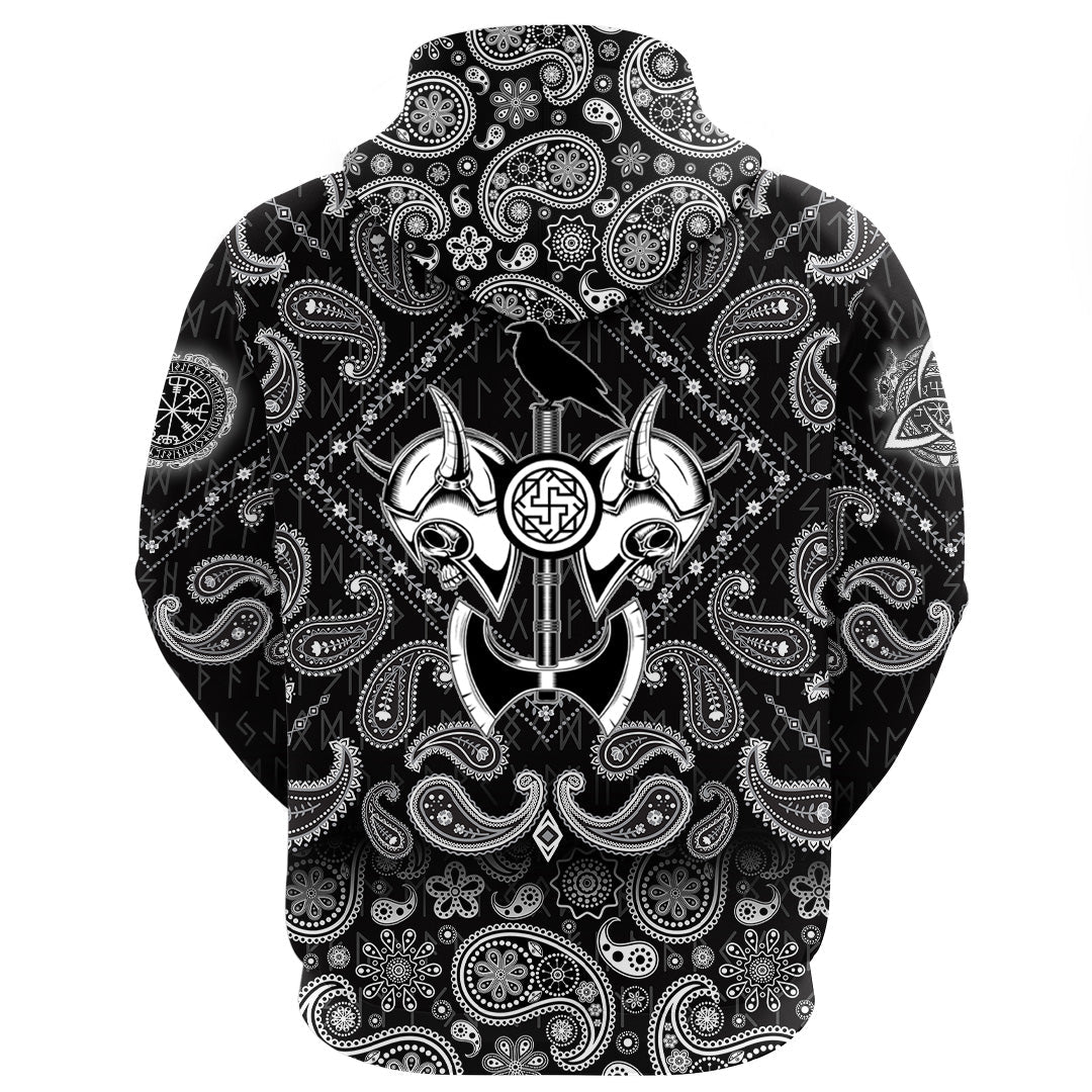 Viking Hoodie Skull Vikng Helmet with Bandana Paisley Style RLT12