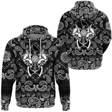 Viking Hoodie Skull Vikng Helmet with Bandana Paisley Style RLT12