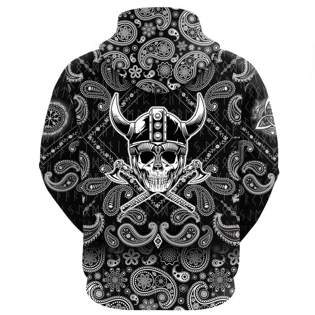 Viking Hoodie Skull Warrior Emblem with Bandana Paisley Style RLT12