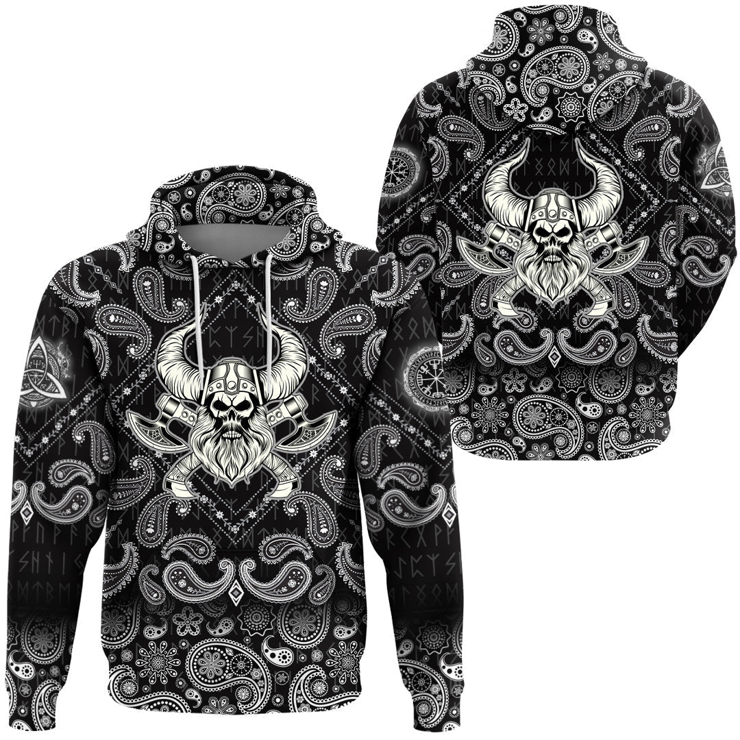 Viking Hoodie Skull With Crossed Axes with Bandana Paisley Style RLT12
