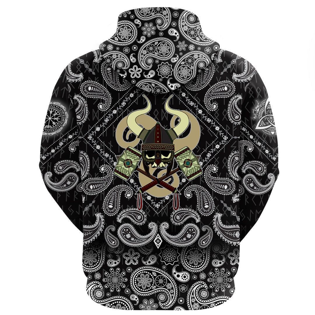 Viking Hoodie Skull With Horned Helmet with Bandana Paisley Style RLT12