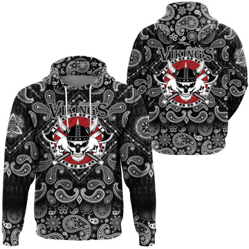 Viking Hoodie Skulls With Shield and Axes with Bandana Paisley Style RLT12