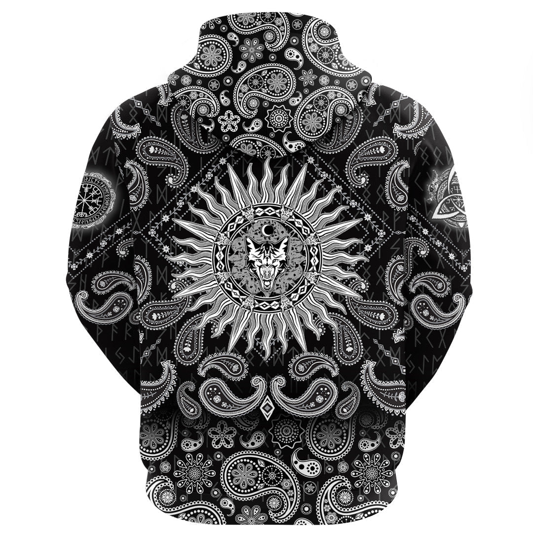 Viking Hoodie Sun Wolf Ethic with Bandana Paisley Style RLT12