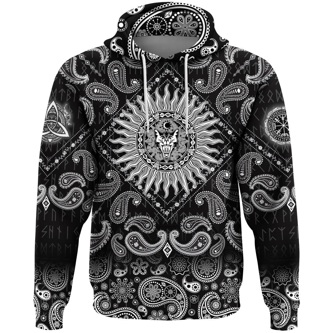Viking Hoodie Sun Wolf Ethic with Bandana Paisley Style RLT12