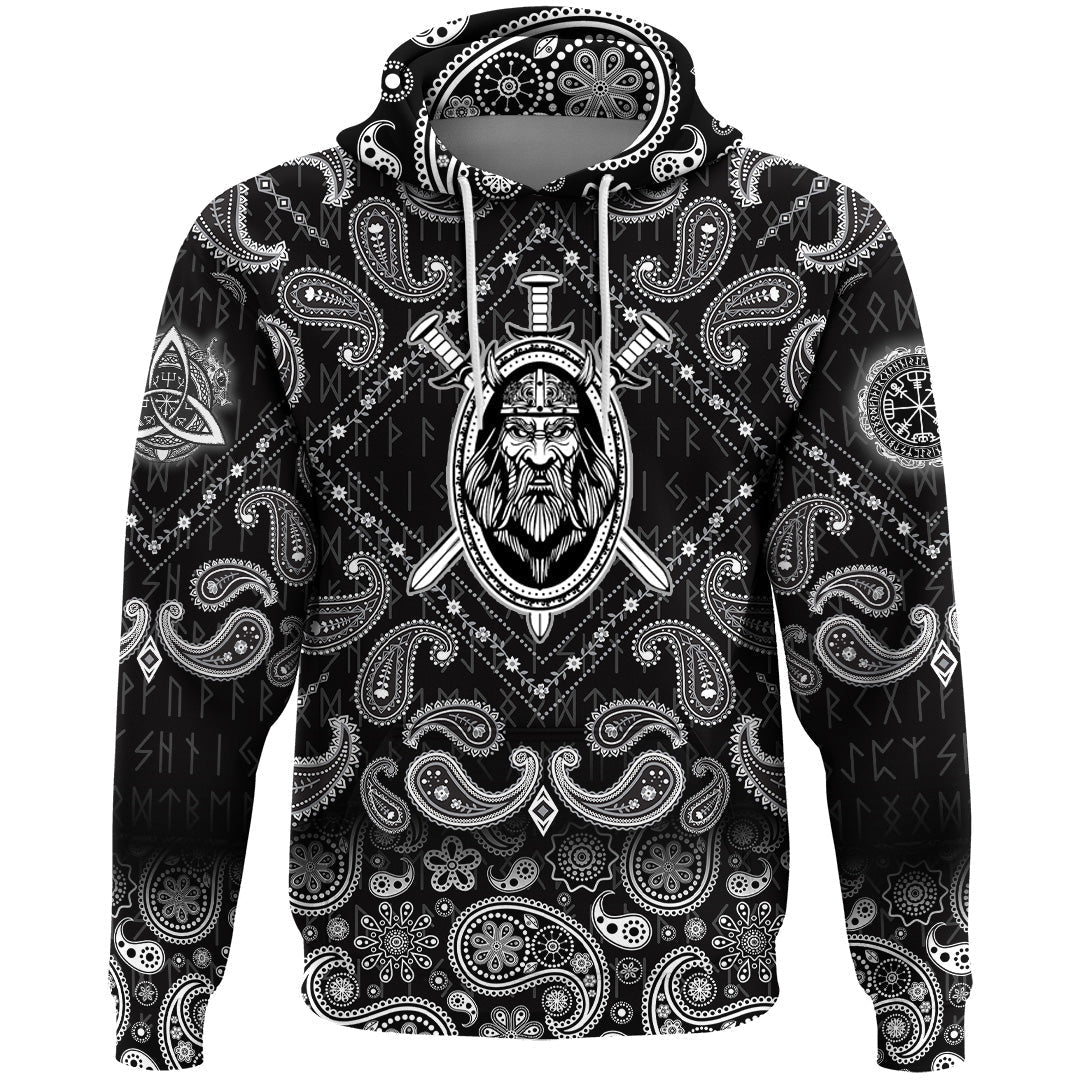 Viking Hoodie Swords Medieval Warrior Ancient Barbarian with Bandana Paisley Style RLT12