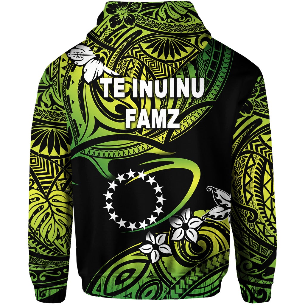 TE INUINU FAMZ Cook Islands Rugby Hoodie Unique Vibes Green LT8