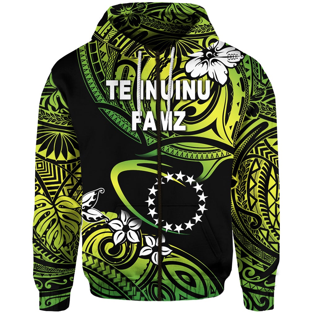 TE INUINU FAMZ Cook Islands Rugby Zip Hoodie Unique Vibes Green LT8
