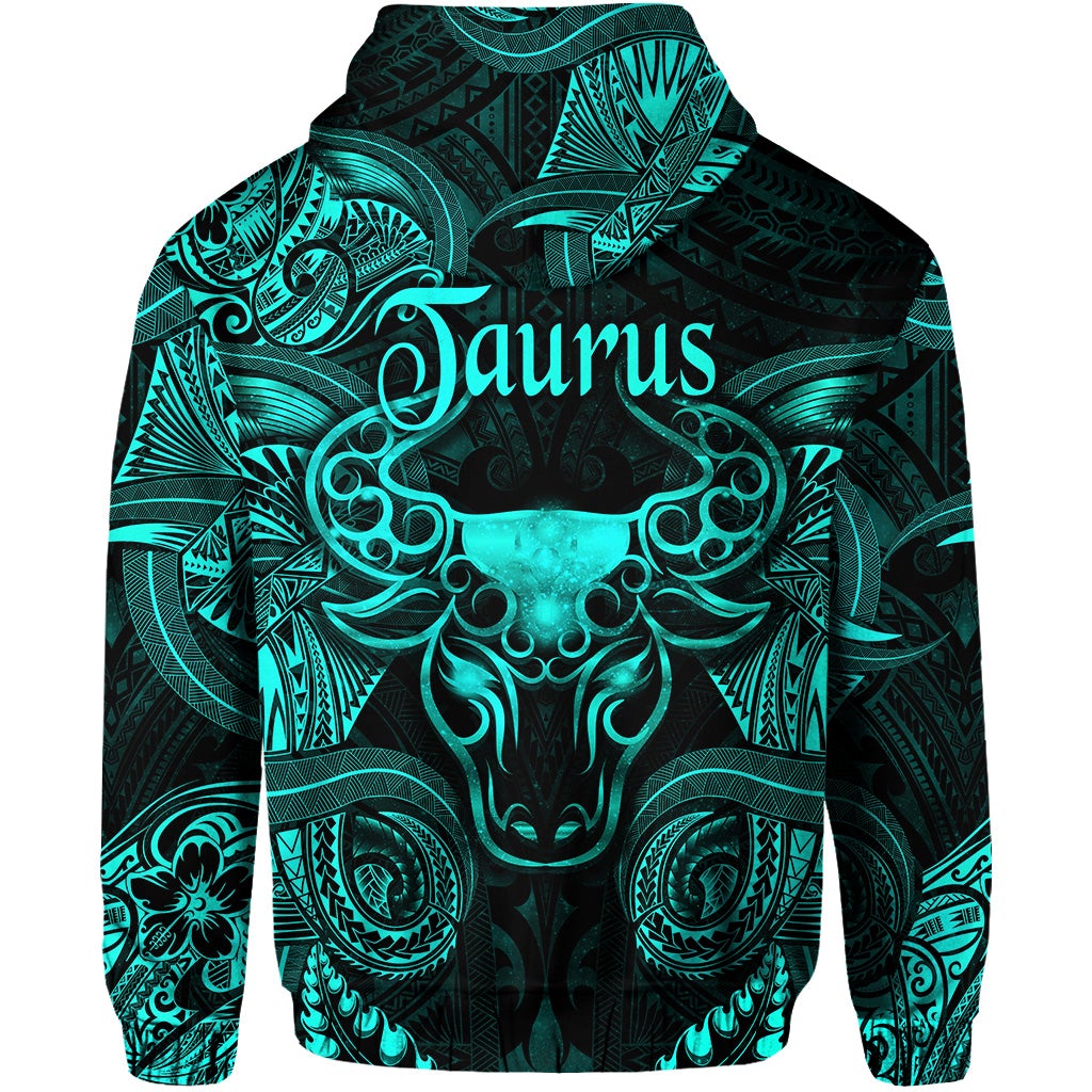 Taurus Zodiac Polynesian Zip Hoodie Unique Style Turquoise LT8