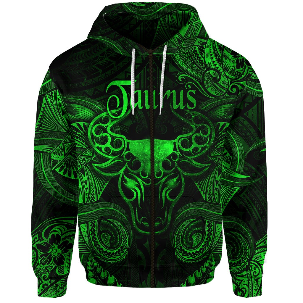 Taurus Zodiac Polynesian Zip Hoodie Unique Style Green LT8
