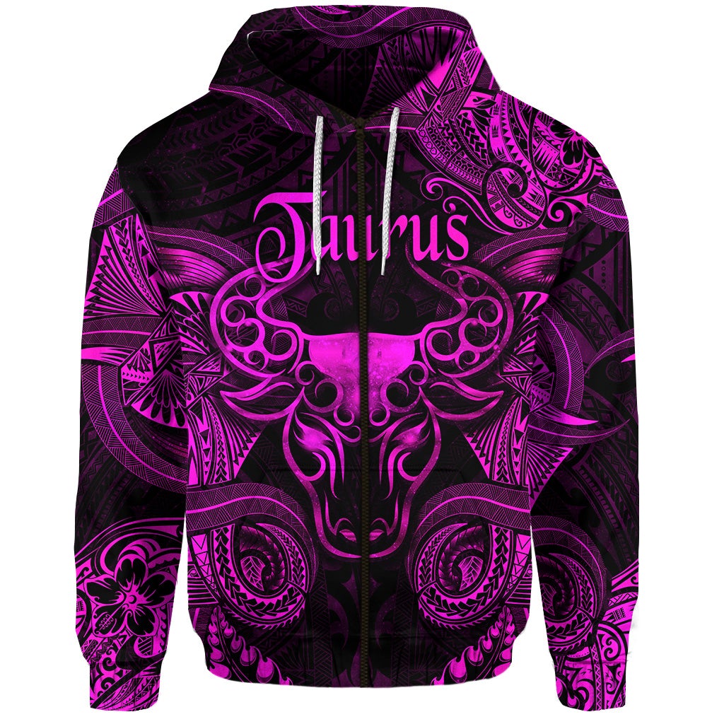 Taurus Zodiac Polynesian Zip Hoodie Unique Style Pink LT8