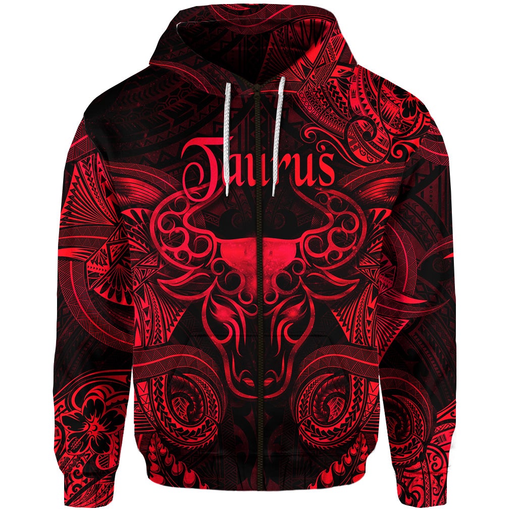 Taurus Zodiac Polynesian Zip Hoodie Unique Style Red LT8