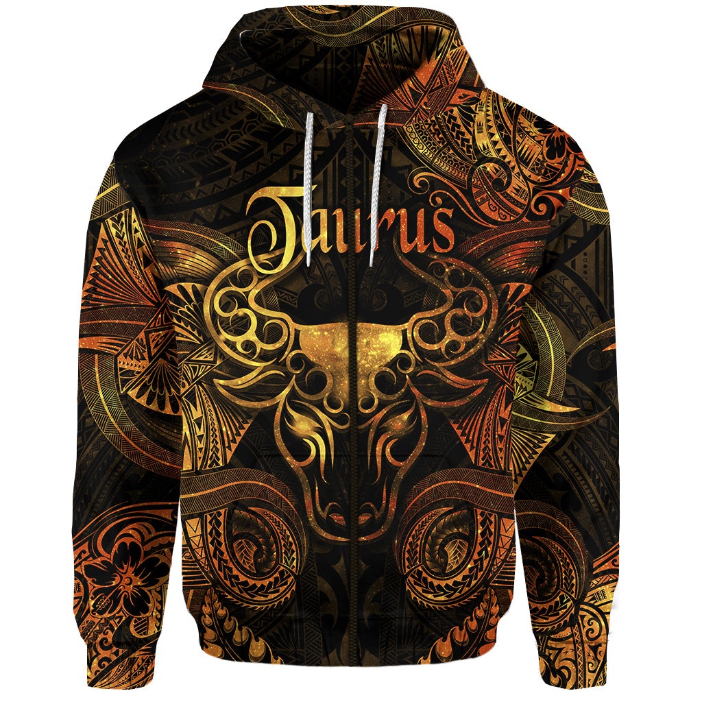 Taurus Zodiac Polynesian Zip Hoodie Unique Style Gold LT8