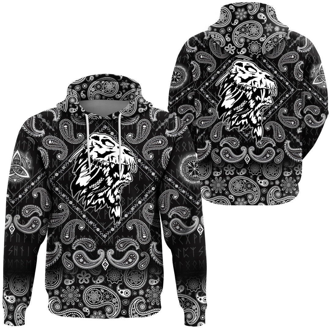 Viking Hoodie The Shaman In Skull Of An Animal with Bandana Paisley Style RLT12