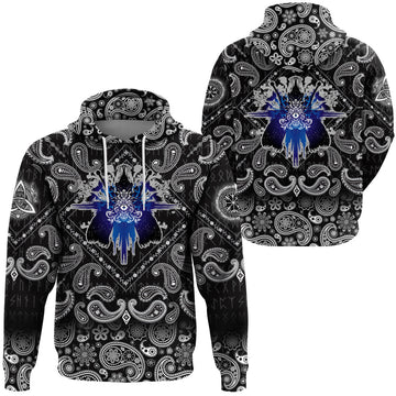 Viking Hoodie The Valkyrie At The Starry Sky Through Which Flies Flock Of Birds with Bandana Paisley Style RLT12