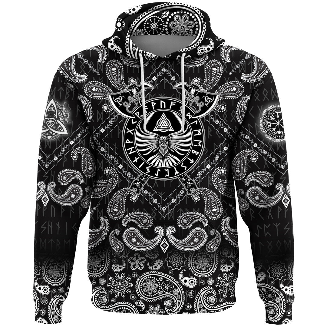 Viking Hoodie Totemic Raven Of Celts and Valknut with Bandana Paisley Style RLT12
