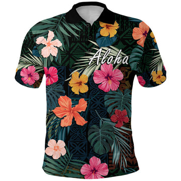 Hawaii Polo Shirt Tribal Elements And Hibiscus Version LT9