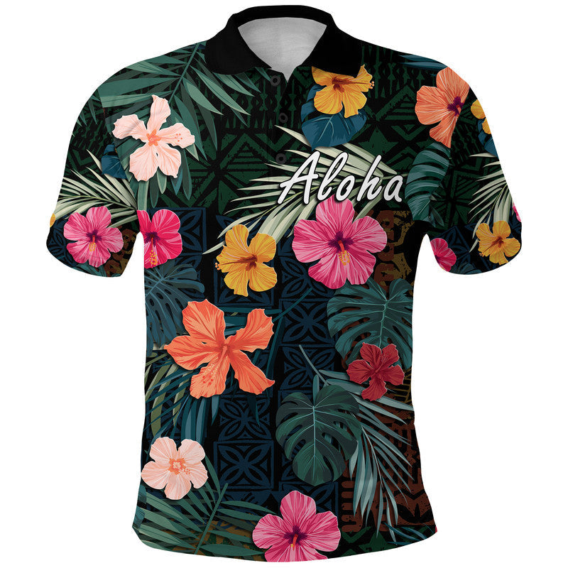 Custom Hawaii Polo Shirt Tribal Elements And Hibiscus Version LT9