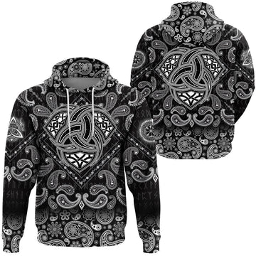 Viking Hoodie Triple Horn Of Odin with Bandana Paisley Style RLT12
