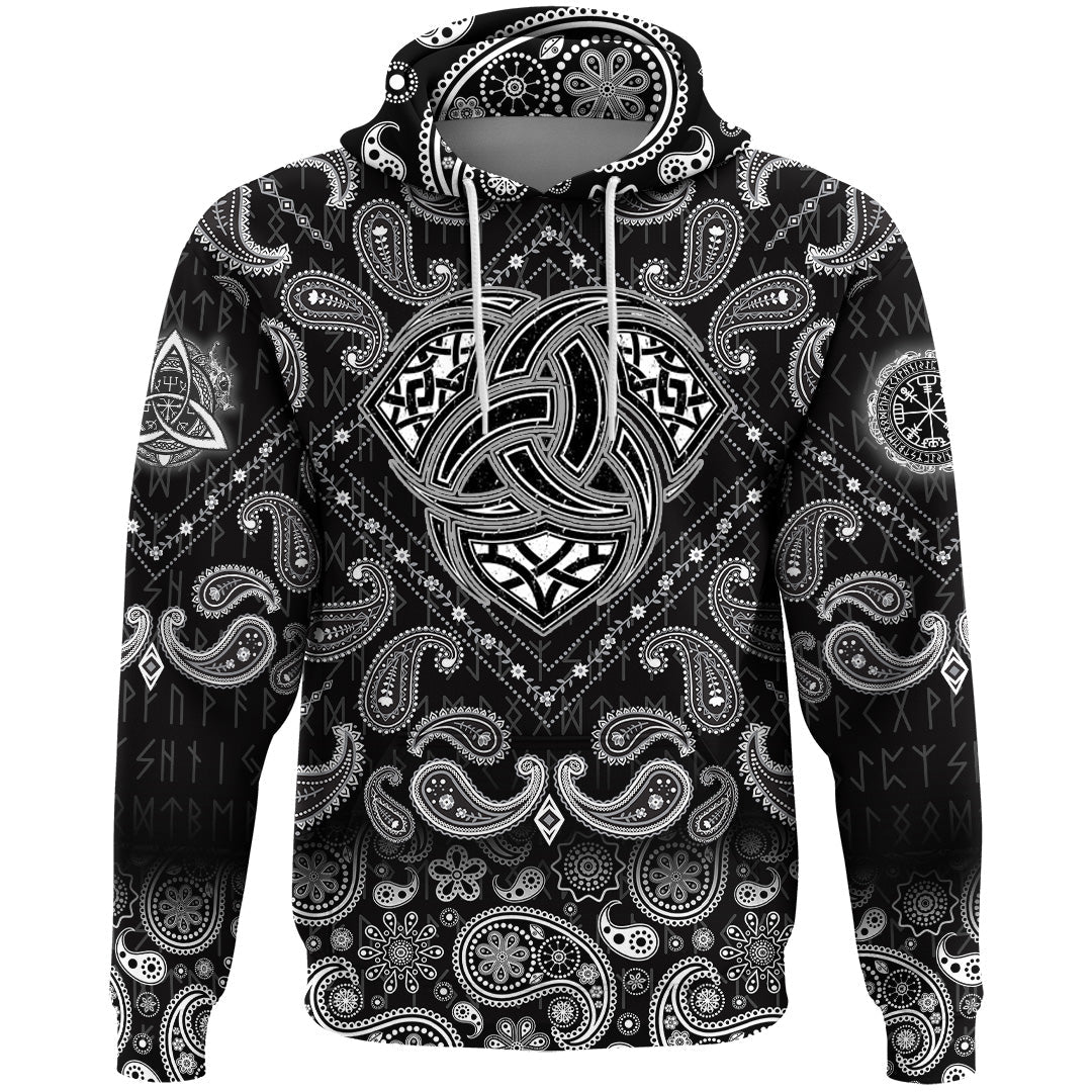 Viking Hoodie Triple Horn Of Odin with Bandana Paisley Style RLT12