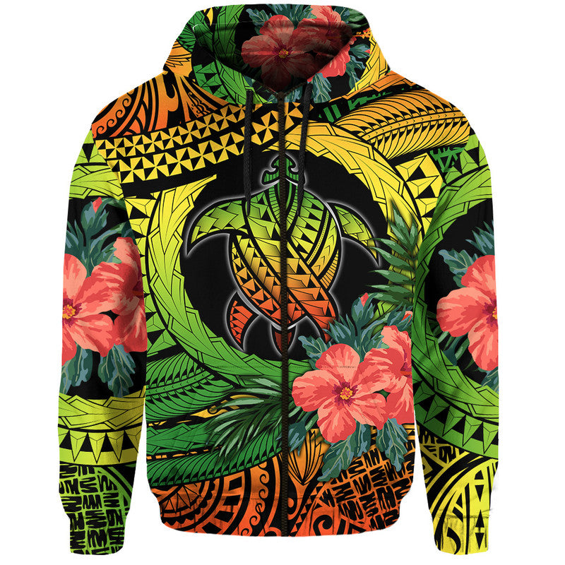 Polynesian Turtle Hoodie Circle Turtle Hibiscus Reggae LT9