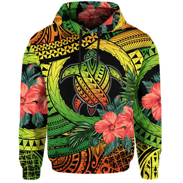 Polynesian Turtle Hoodie Circle Turtle Hibiscus Reggae LT9