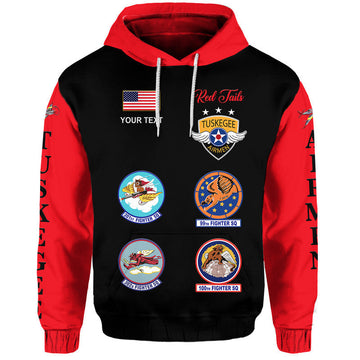 Custom Tuskegee Airmen Hoodie The Red Tails Simple Style Black Red LT8