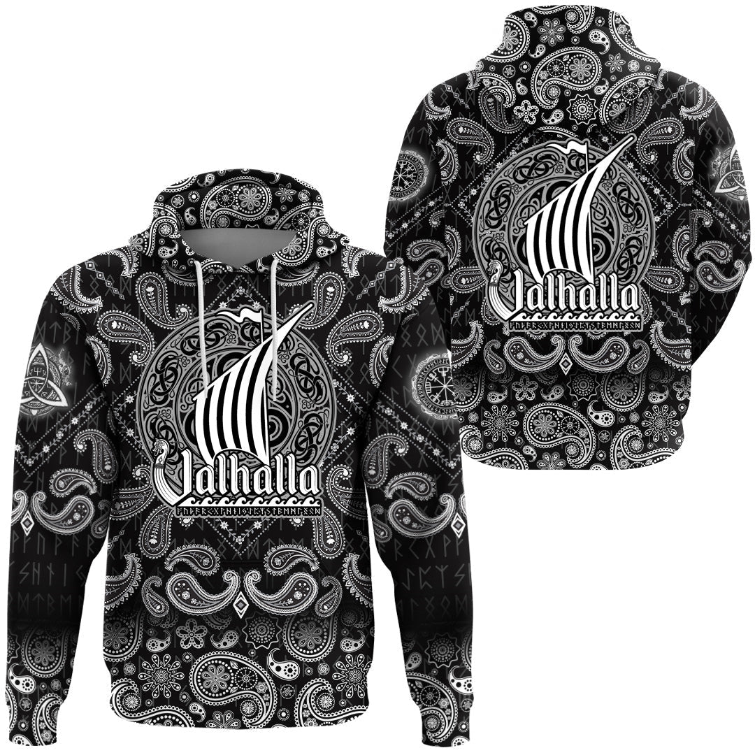 Viking Hoodie ValhallScandinavian Drakkar with Bandana Paisley Style RLT12