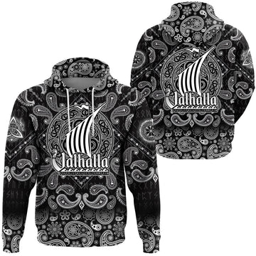 Viking Hoodie ValhallScandinavian Drakkar with Bandana Paisley Style RLT12