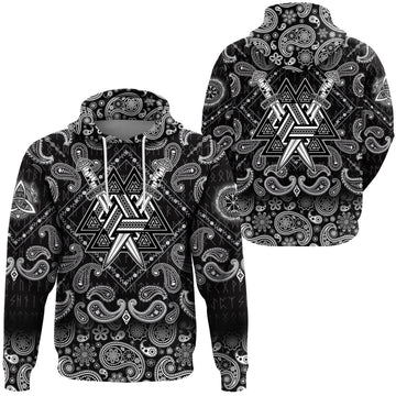 Viking Hoodie Valknut and Swords with Bandana Paisley Style RLT12