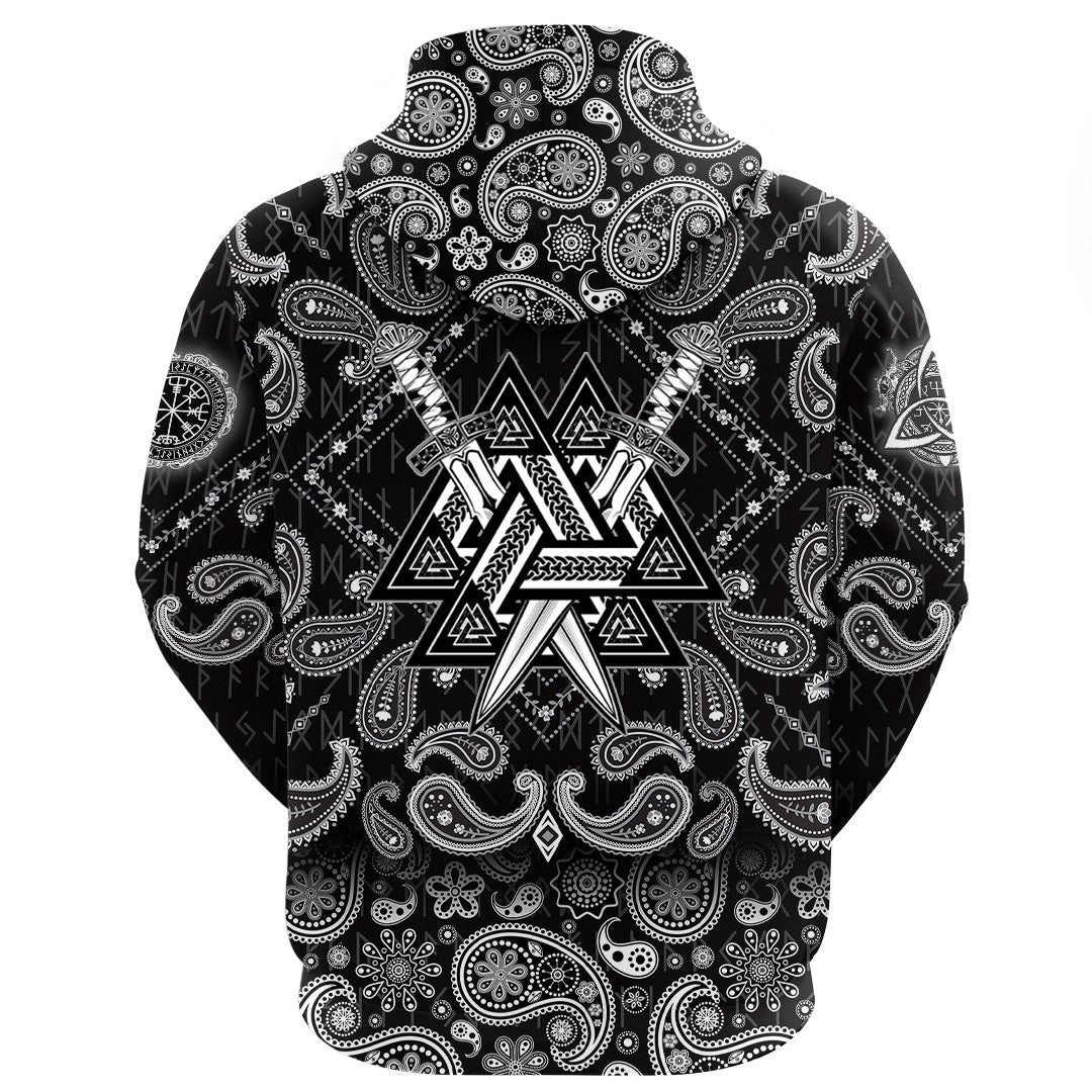 Viking Hoodie Valknut and Swords with Bandana Paisley Style RLT12