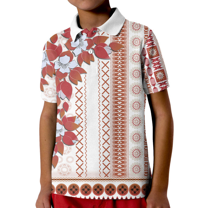 Fiji Polo Shirt Tagimoucia Mixed White Tapa Style LT9