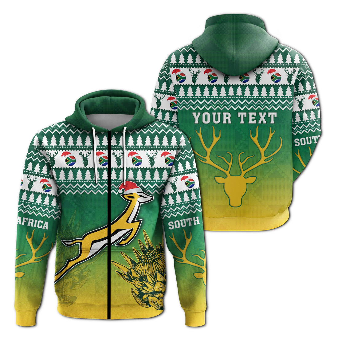 South Africa Rugby Christmas Custom Zip Hoodie Proud Springboks LT13