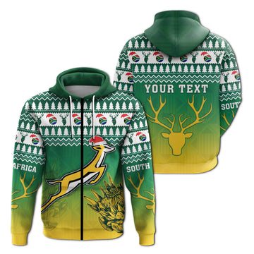 South Africa Rugby Christmas Custom Zip Hoodie Proud Springboks LT13