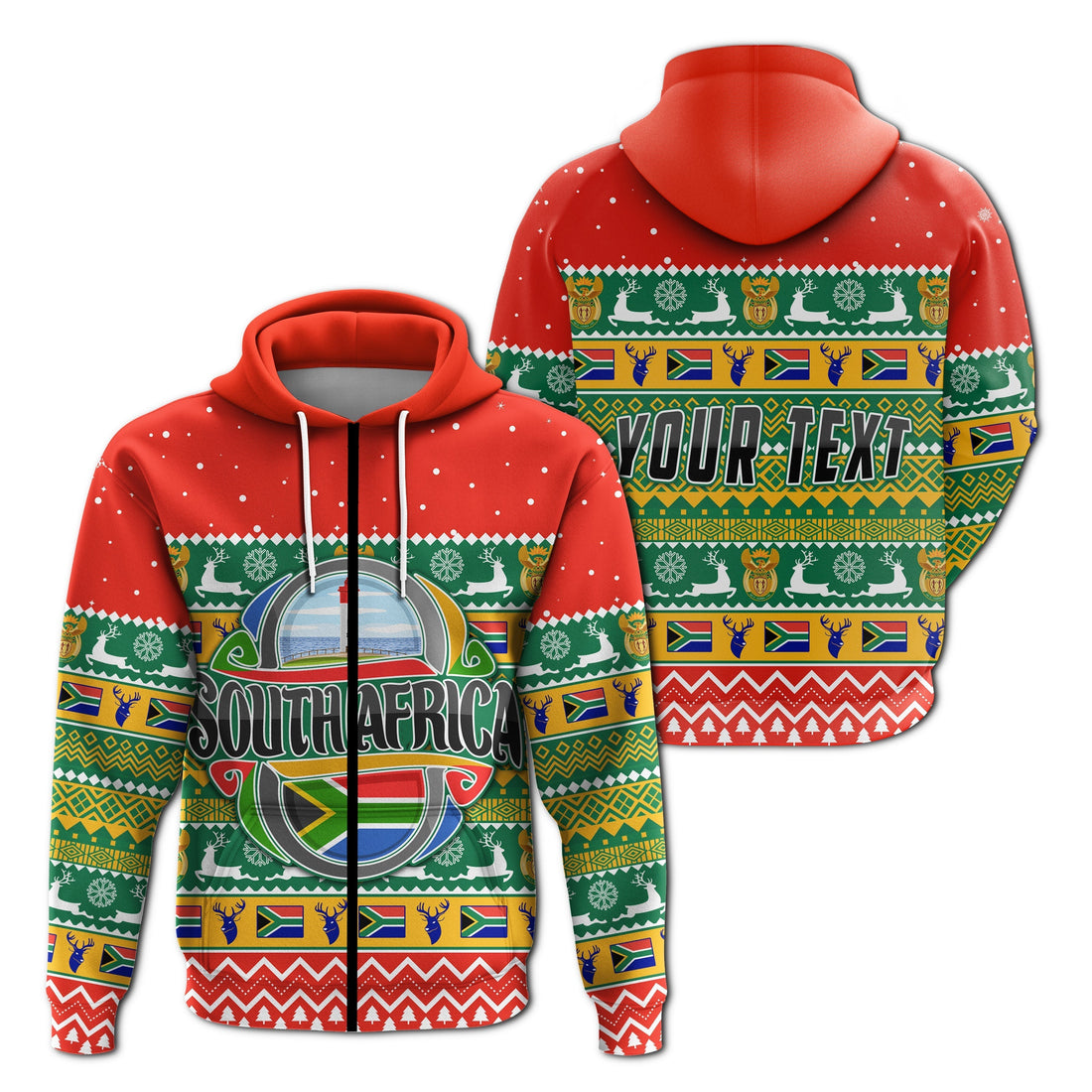 South Africa Christmas Custom Zip Hoodie African Springbok LT13