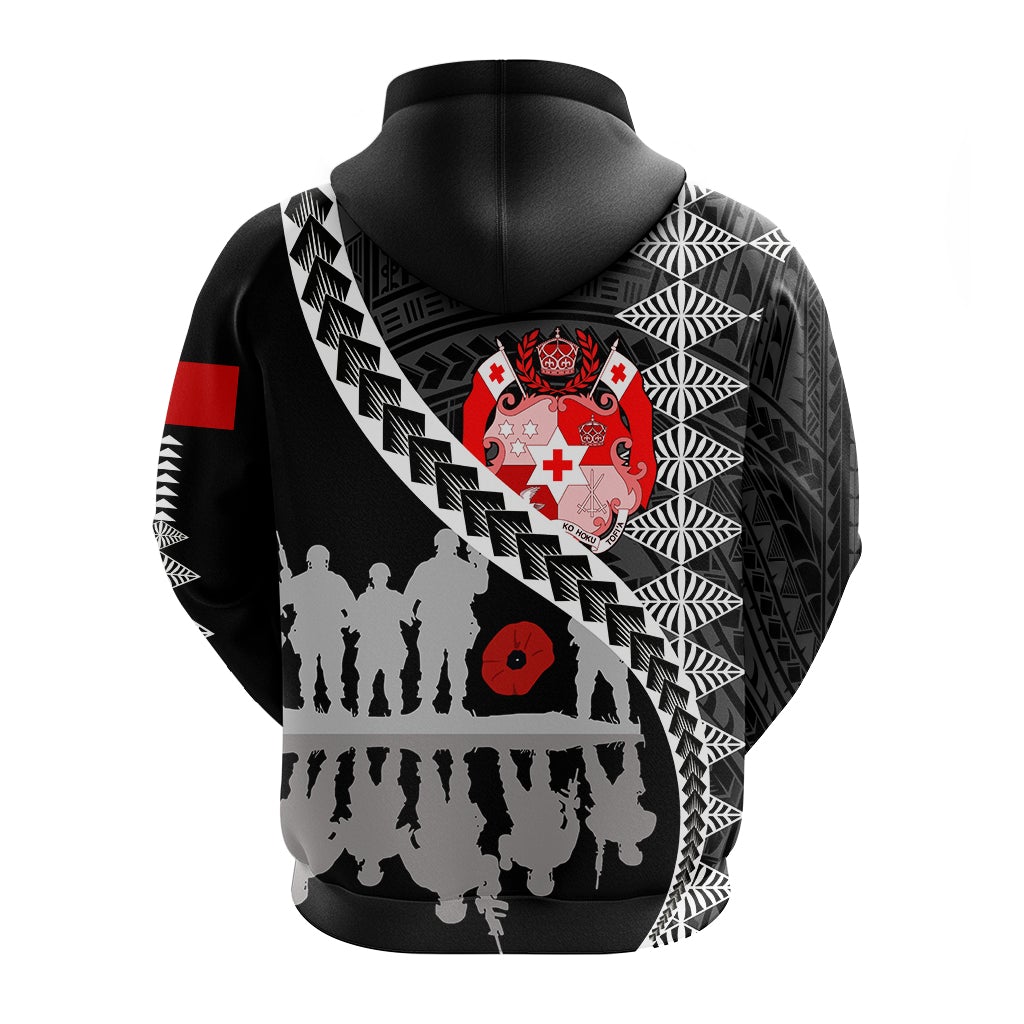 Tonga ANZAC Day Black and White Zip Up Hoodie Lest We Forget LT7