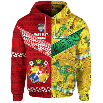 Mate Maa Tonga Ngatu And Australia Wallabies Aboriginal Hoodie Rugby Together LT8