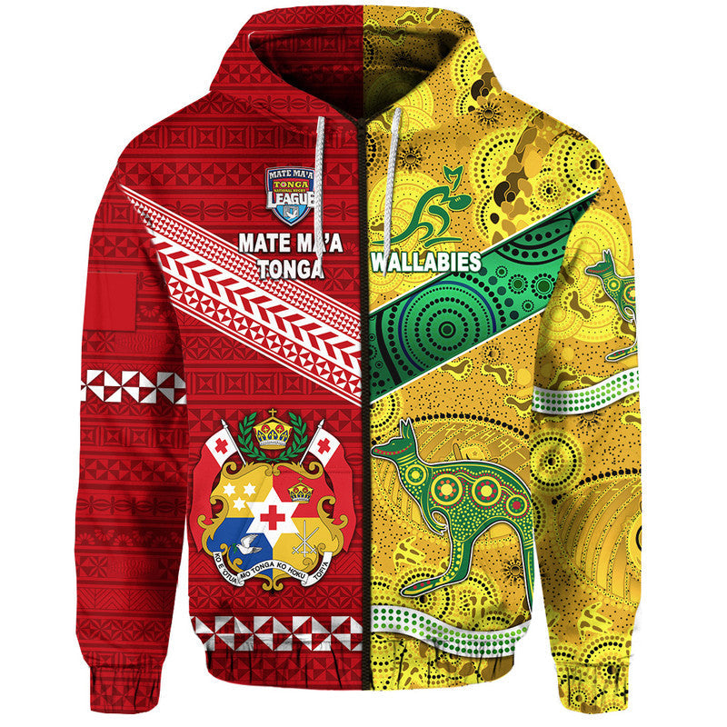 Mate Maa Tonga Ngatu And Australia Wallabies Aboriginal Hoodie Rugby Together LT8