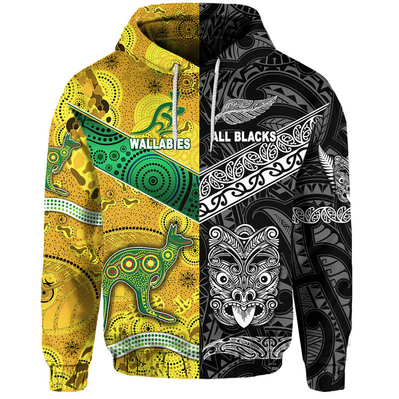 New Zealand Maori All Black And Australia Wallabies Aboriginal Hoodie Rugby Together LT8