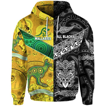 New Zealand Maori All Black And Australia Wallabies Aboriginal Hoodie Rugby Together LT8