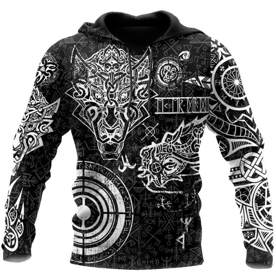Viking Clothing Fenrir and Nidhogg Viking Tattoo Hoodie RLT12