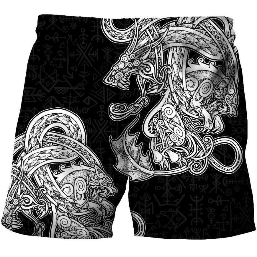 Viking Clothing White Jormungandr and Fenrir Vikings Shorts RLT12