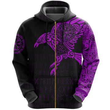 Viking The Raven Of Odin Tattoo Zip Hoodie Purple RLT12