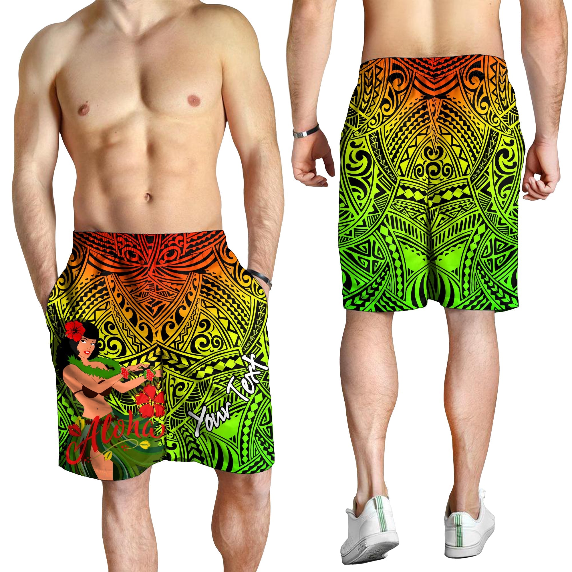 Custom Personalised Hawaii Hula Girl Reggae Men Short LT2